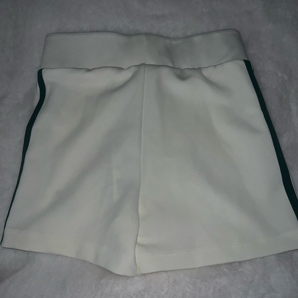 Adidas Women's Athletic Shorts in White with Dark Green Stripes - Picture 3 of 5